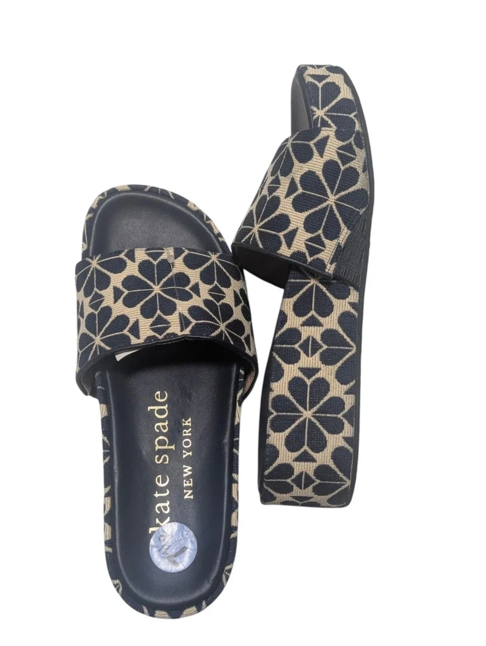Kate Spade ♠️ Breeze Spade Flower Jacquard Platform Slide Sandals Women's sz 7.5